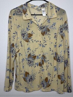 Vintage Emma James Sheer Yellow Floral Long Sleeve
